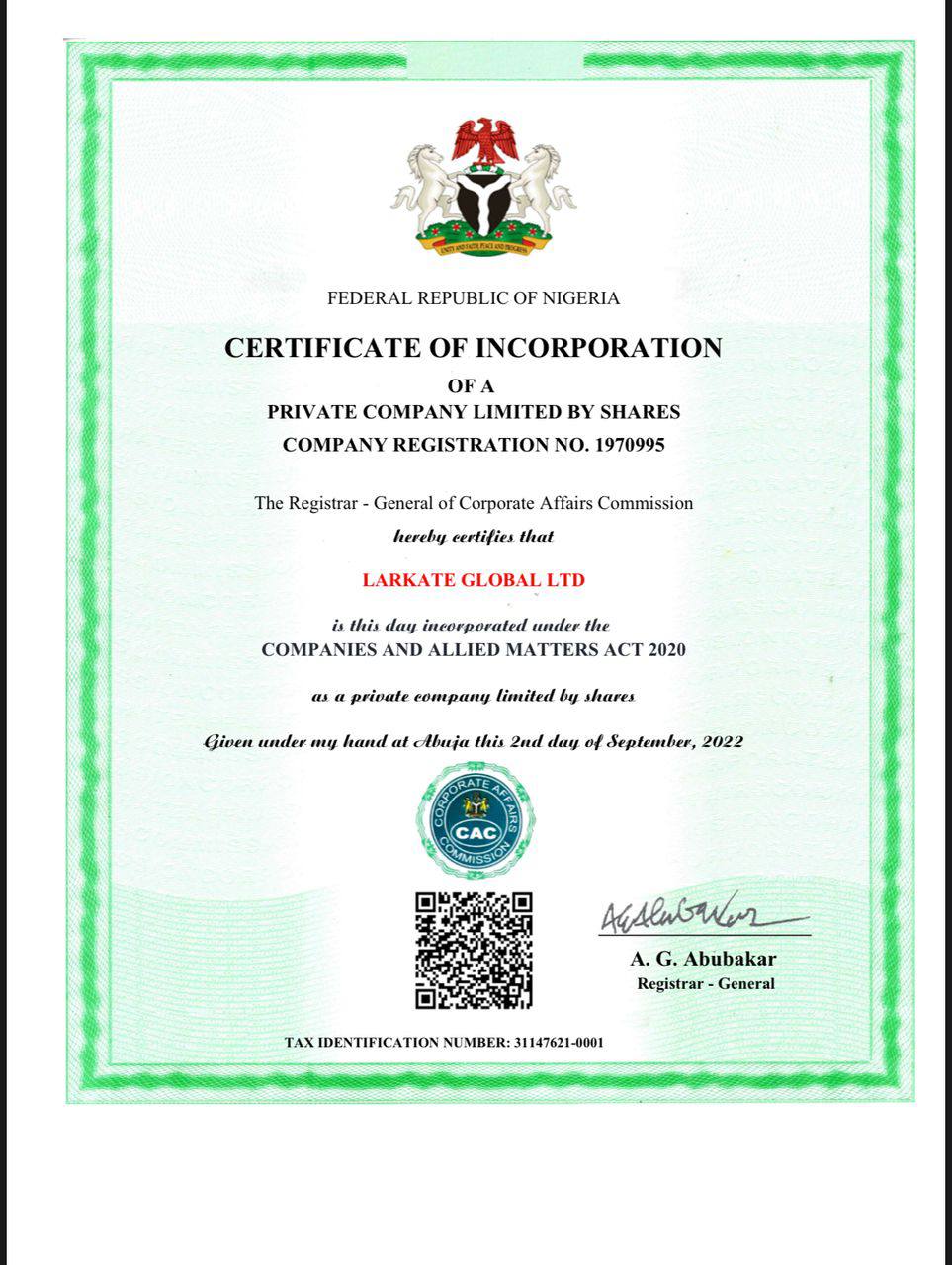 CAC Registration Certificate